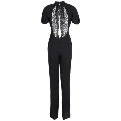 Pre-owned Saint Laurent 2012 Yves  Black Jumpsuit W/open Lace Illusion Panel At Back