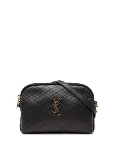 Pre-owned Saint Laurent 2012-2025 Mini Quilted Lambskin Gaby Zippered Pouch Crossbody Bag In Black