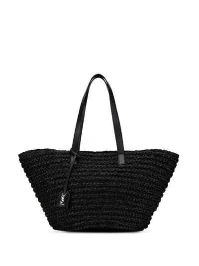 Pre-owned Saint Laurent 2013-2024 Medium Raffia Panier Tote Bag In 黑色