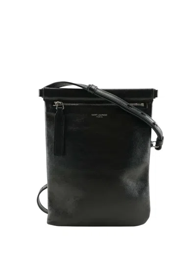 Pre-owned Saint Laurent 2013-2025 Antiqued Lambskin Sid Flat Crossbody Bag In Black