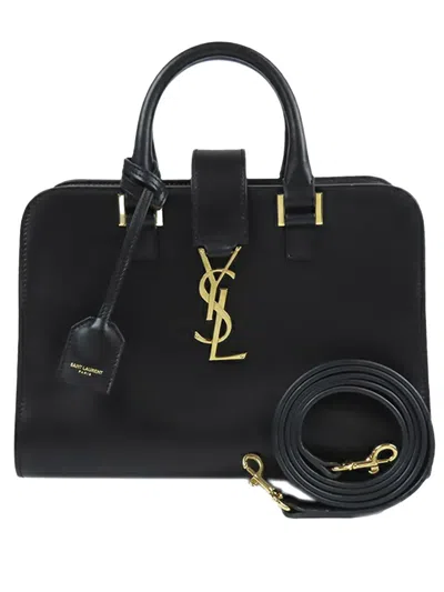 Pre-owned Saint Laurent 2013-2025 Baby Leather Monogram Cabas Satchel In Black