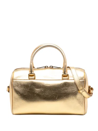 Pre-owned Saint Laurent 2013-2025 Baby Metallic Leather Classic Duffle Satchel In Gold