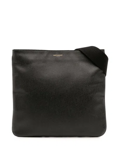 Pre-owned Saint Laurent 2013-2025 Grain De Poudre Flat Crossbody Bag In Black