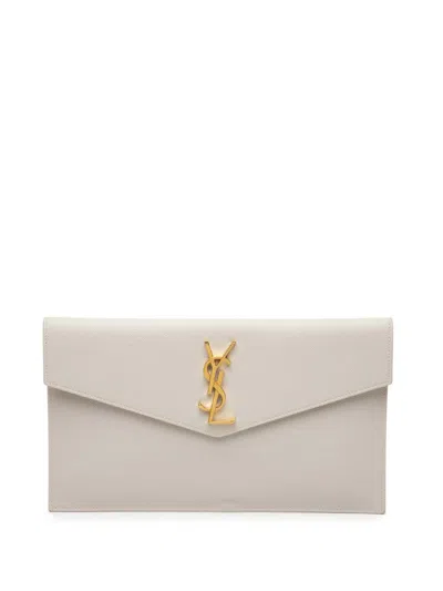 Pre-owned Saint Laurent 2013-2025 Grain De Poudre Uptown Pouch Clutch Bag In White
