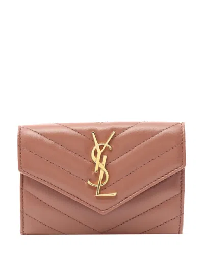 Pre-owned Saint Laurent 2013-2025 Lambskin Cassandre Wallet Small Wallets In Brown