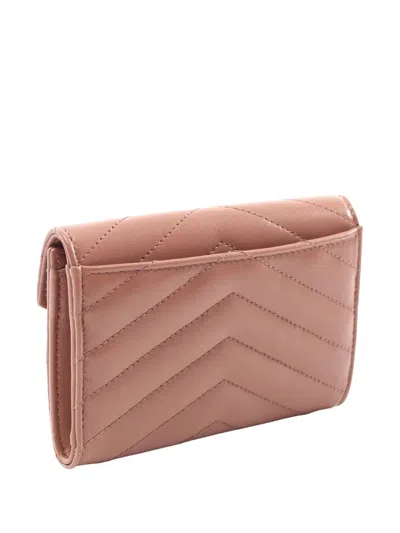 Pre-owned Saint Laurent 2013-2025 Lambskin Cassandre Wallet Small Wallets In Brown