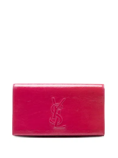 Pre-owned Saint Laurent 2013-2025 Large Textured Patent Belle De Jour Clutch Bag In Pink
