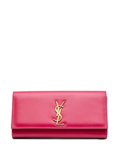 Pre-owned Saint Laurent 2013-2025 Leather Cassandre Clutch Bag In Pink