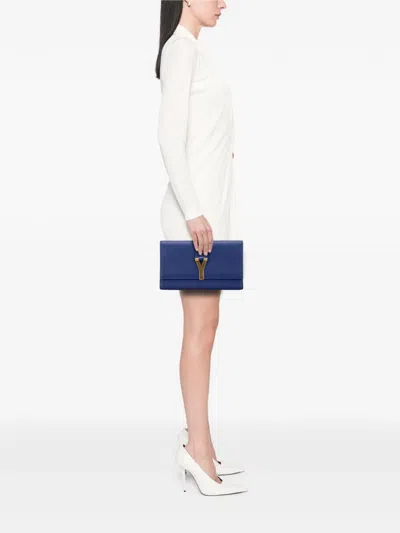 Pre-owned Saint Laurent 2013-2025 Leather Chyc Ligne Clutch Bag In Blue