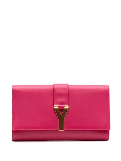 Pre-owned Saint Laurent 2013-2025 Leather Chyc Ligne Clutch Bag In Pink