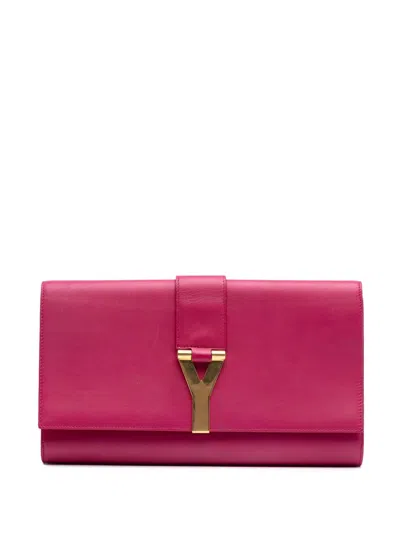 Pre-owned Saint Laurent 2013-2025 Leather Chyc Ligne Clutch Bag In Pink