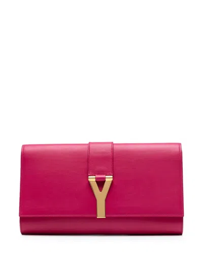 Pre-owned Saint Laurent 2013-2025 Leather Chyc Ligne Clutch Bag In Pink