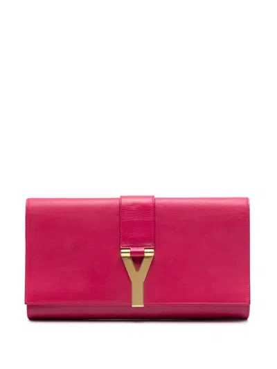 Pre-owned Saint Laurent 2013-2025 Leather Chyc Ligne Clutch Bag In Pink