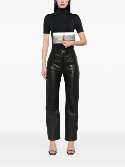 Pre-owned Saint Laurent 2013-2025 Metallic Calfskin Cassandre Clutch Bag In Silver