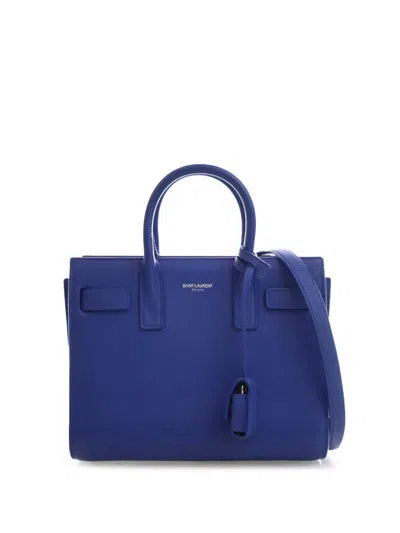 Pre-owned Saint Laurent 2013-2025 Nano Leather Sac De Jour Satchel In Blue