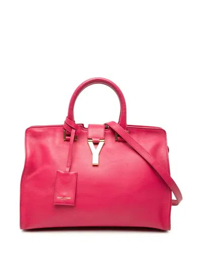 Pre-owned Saint Laurent 2013-2025 Small Calfskin Cabas Chyc Satchel In Pink