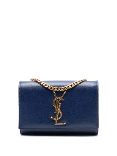 Pre-owned Saint Laurent 2013-2025 Small Grain De Poudre Monogram Kate Crossbody Bag In Blue