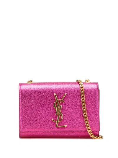 Pre-owned Saint Laurent 2013-2025 Small Metallic Calfskin Classic Monogram Kate Crossbody Bag In Pink