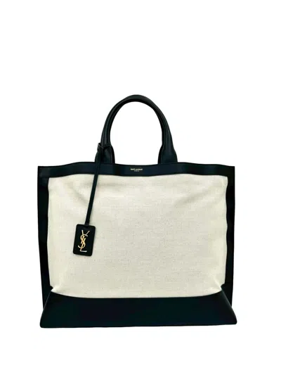 Pre-owned Saint Laurent 2013-2026 Canvas And Leather Cabas Tote Bag In Black