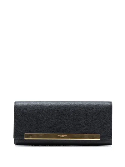 Pre-owned Saint Laurent 2013-2026 Grained Calfskin Lutetia Flap Clutch Bag In Black