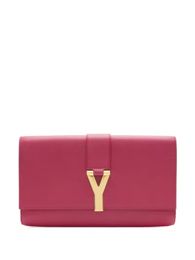 Pre-owned Saint Laurent 2013 Classic Y Leather Clutch Bag In Pink