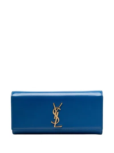 Pre-owned Saint Laurent 2013 Grain De Poudre Monogram Cassandre Clutch Bag In Blue