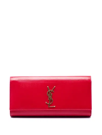 Pre-owned Saint Laurent 2013 Grain De Poudre Monogram Cassandre Clutch Bag In Pink