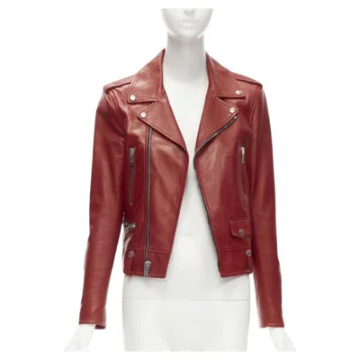 Pre-owned Saint Laurent 2013 Hedi Slimane Red Lambskin Leather Moto Biker Jacket Fr38 S