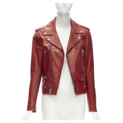 Pre-owned Saint Laurent 2013 Hedi Slimane Red Lambskin Leather Moto Biker Jacket Fr38 S