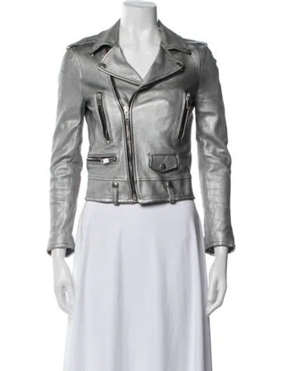 Pre-owned Saint Laurent 2013 Lamb Leather Biker Jacket In Gray