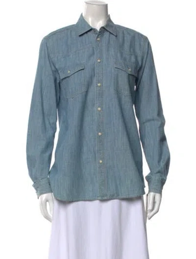 Pre-owned Saint Laurent 2013 Long Sleeve Button-up Top In Blue