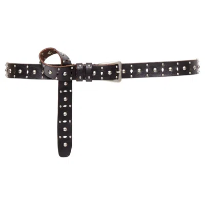 Pre-owned Saint Laurent 2013 Psych Rock Distressed Grunge Leather Silver Studded Belt Belt In Black