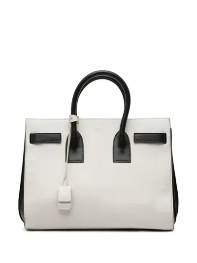 Pre-owned Saint Laurent 2013 Small Bicolor Leather Sac De Jour Satchel In Black