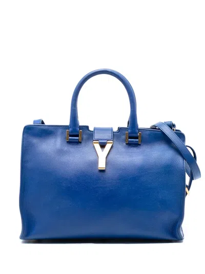 Pre-owned Saint Laurent 2013 Small Calfskin Cabas Chyc Satchel In Blue