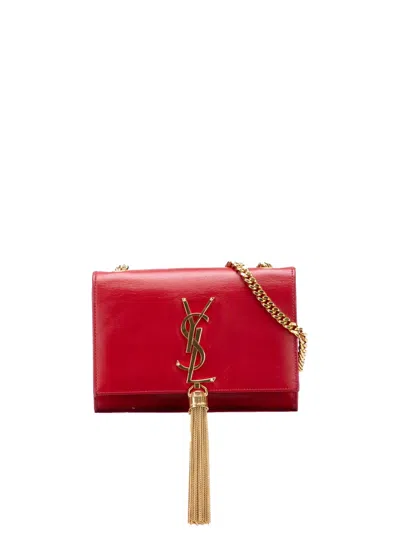Pre-owned Saint Laurent 2013 Small Leather Monogram Kate Tassel Crossbody Bag In Red