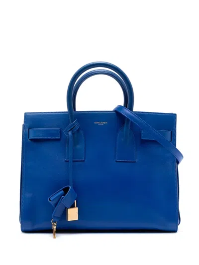 Pre-owned Saint Laurent 2013 Small Leather Sac De Jour Satchel In Blue