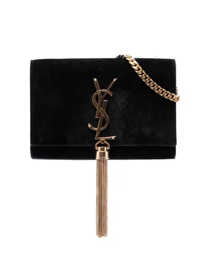 Pre-owned Saint Laurent 2013 Small Suede Monogram Kate Tassel Crossbody Bag In Black
