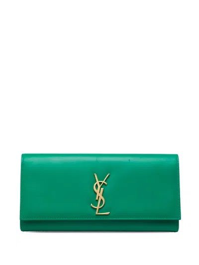 Pre-owned Saint Laurent 2013 Smooth Leather Cassandre Clutch Bag In Green