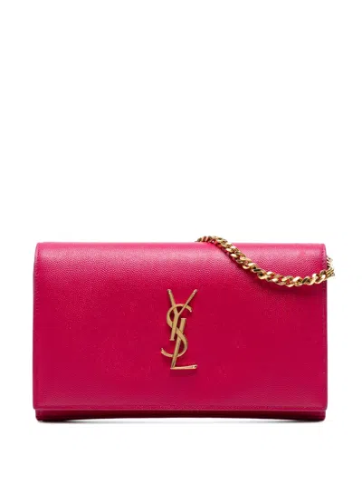 Pre-owned Saint Laurent 2013-2025 Grain De Poudre Monogram Kate Wallet On Chain Crossbody Bag In Pink