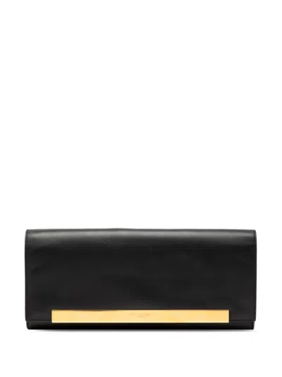 Pre-owned Saint Laurent 2013-2025 Smooth Calfskin Lutetia Flap Clutch Bag In Black
