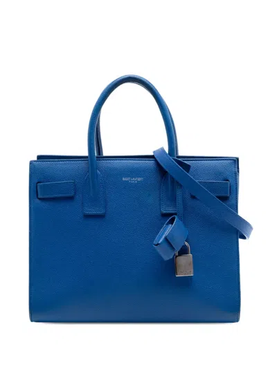 Pre-owned Saint Laurent 2013-2026 Baby Leather Sac De Jour Satchel In Blue