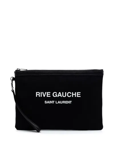 Pre-owned Saint Laurent 2013-2026 Canvas Rive Gauche Clutch Bag In Black