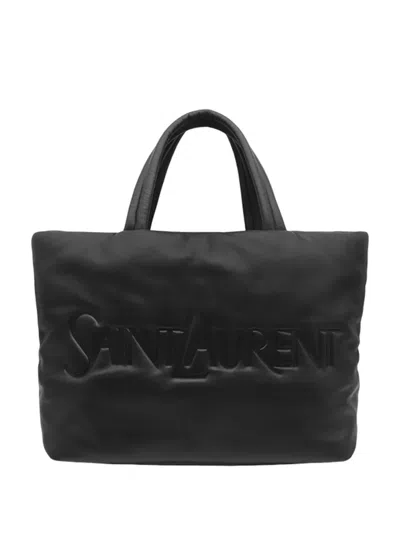 Pre-owned Saint Laurent 2013-2026 Lambskin Wide Puffer Tote Bag In Black