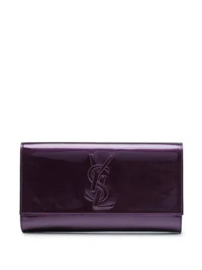 Pre-owned Saint Laurent 2013-2026 Large Patent Belle De Jour Clutch Bag In Purple