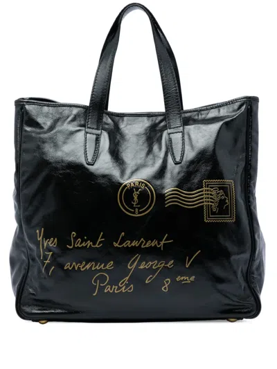 Pre-owned Saint Laurent 2013-2026 Large Textured Patent Y Mail Tote Bag In Black