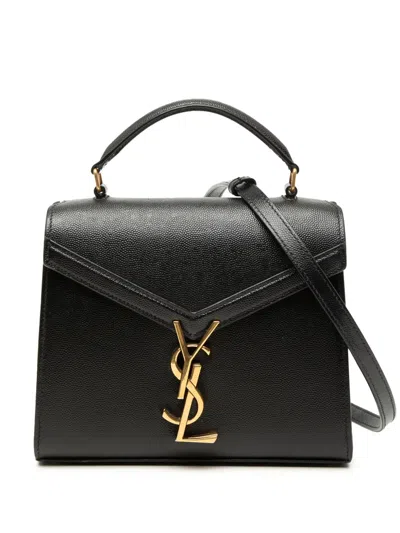 Pre-owned Saint Laurent 2013-2026 Mini Grain De Poudre Monogram Cassandra Top Handle Bag Satchel In Black
