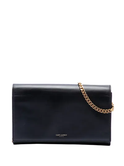 Pre-owned Saint Laurent 2013-2026 Mini Smooth Calfskin Paris Wallet On Chain Crossbody Bag In Black