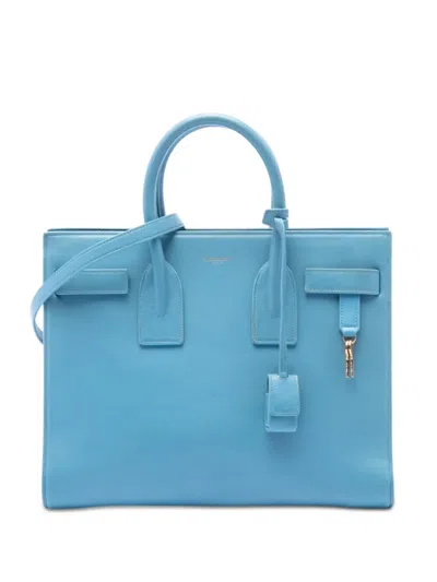 Pre-owned Saint Laurent 2013-2026 Small Leather Sac De Jour Satchel In Blue