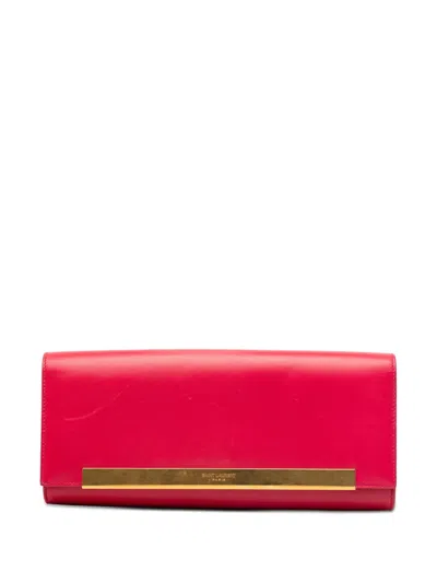 Pre-owned Saint Laurent 2013-2026 Smooth Calfskin Lutetia Flap Clutch Bag In Pink
