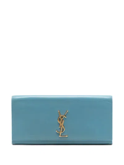 Pre-owned Saint Laurent 2013-2026 Smooth Leather Cassandre Clutch Bag In Blue